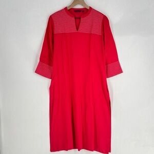 SRISHTI Lightweight Pink Striped Embroidered Neckline Split Neck‎ Longline Tunic
